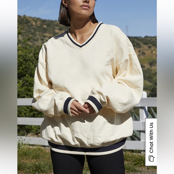 John Galt Cream White & Black V-Neck Sweatshirt varsity preppy - Picture 1 of 7